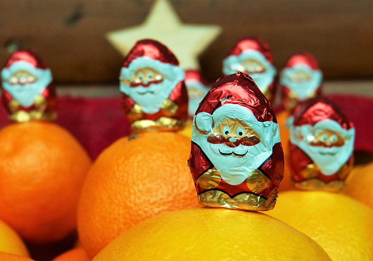 nicholas, chocolate, decoration, advent, december, oranges, tangerines