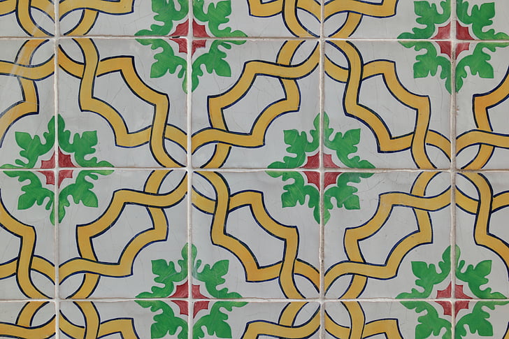 Portugal, keramische tegels, muur, bekleding, regelmatige, patroon, multi gekleurd