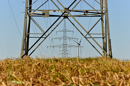 energy, electricity, summer, cornfield, cable, electricity pylon, day