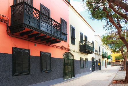 Kanarieöarna, staden, Urban, byggnader, arkitektur, färgglada, balkong