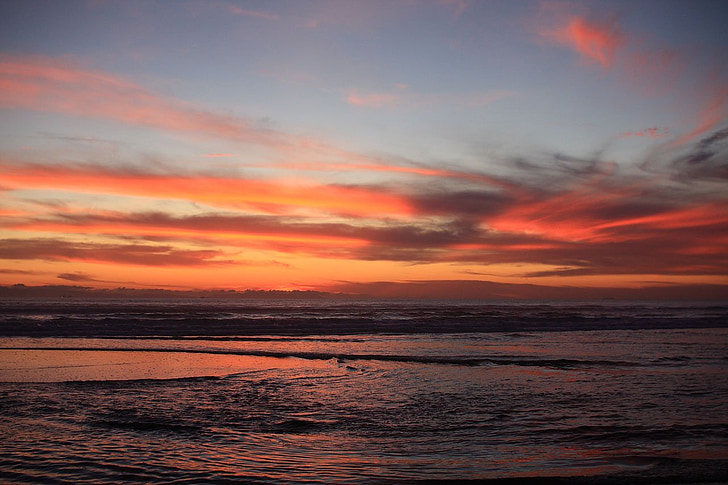 posta de sol, platja, Califòrnia, oceà, oest, Costa, del Pacífic
