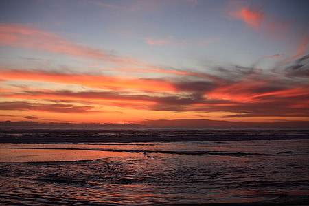 naplemente, Beach, California, óceán, West, tengerpart, csendes-óceáni