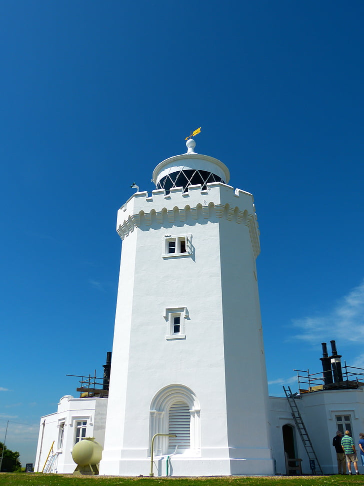 világítótorony, South foreland világítótoronytól, Dover, sziklák, Anglia, Egyesült Királyság, tengerpart