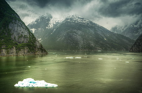 Tracy, rameno, fjordy, Aljaška, LED, ledovec, mraky