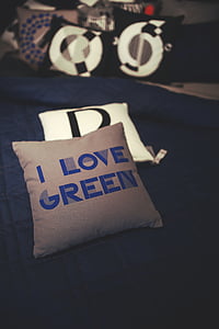 两个, 白色, 棕色, 投掷, 枕头, 绿色, 我爱