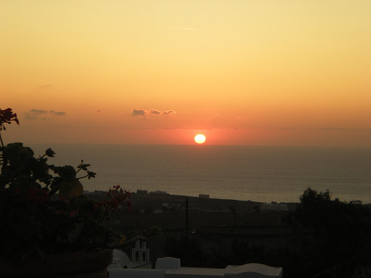 Santorini, gresk øy, Hellas, solnedgang
