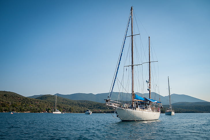 plachetnice, letné, loďou, plachtenie, modrá obloha, Grécko, Yacht