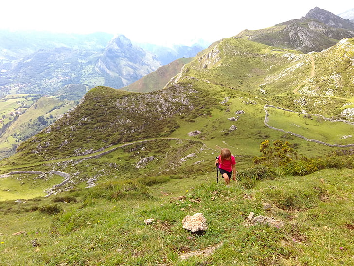 dijete, priroda, planine, Cantabria, krajolik