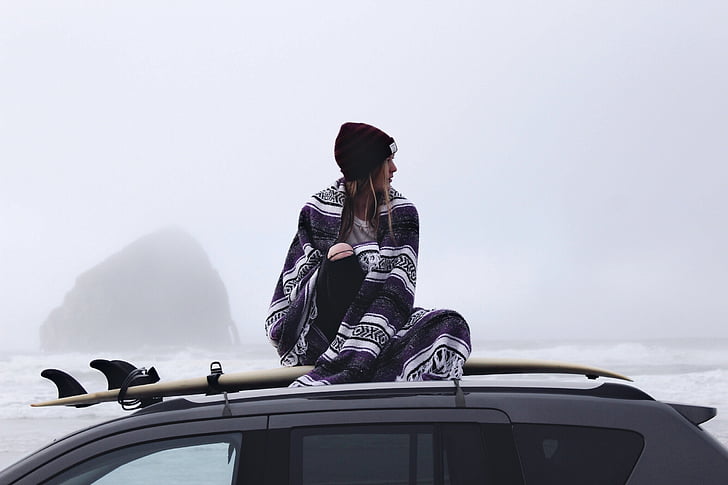 люди, жінка, холодної, погода, туман, автомобіль, транспортний засіб