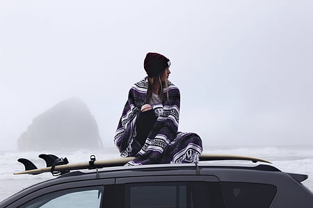 άτομα, γυναίκα, κρύο, καιρικές συνθήκες, ομίχλη, αυτοκίνητο, όχημα