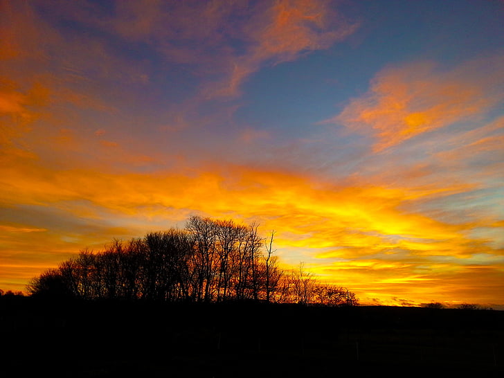 sunset, sky, silhouette, cloud, orange, blue, landscape