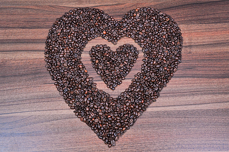 kafijas, sirds, kafijas pupiņas, mīlu kafiju, karstā mīlestība, dubultā sirds