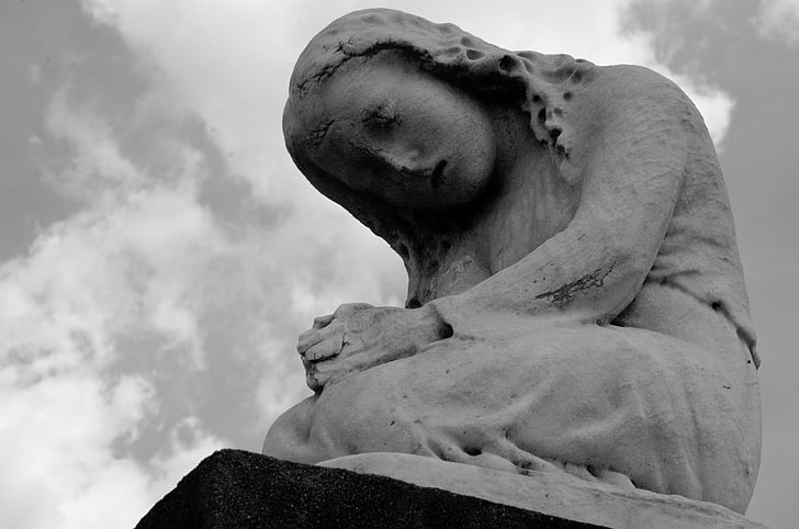 statue, bede, knælende, New orleans, kirkegård, kirkegård, skulptur