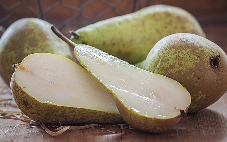 pears, sliced, cut in half, juicy, healthy, sweet, natural product