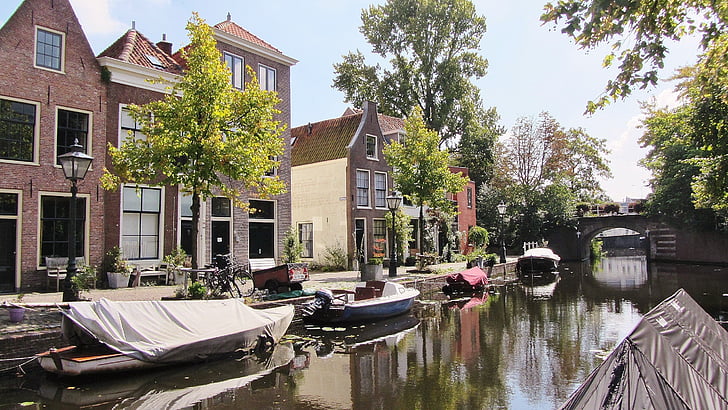 plomb, canal, ville, Pays-Bas, Holland, bateaux