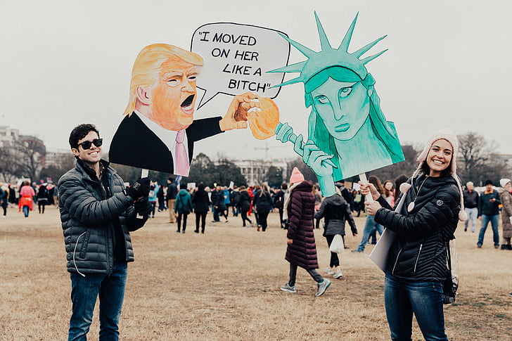 pessoas, homem, mulher, protesto, Rali, igualdade, Trump