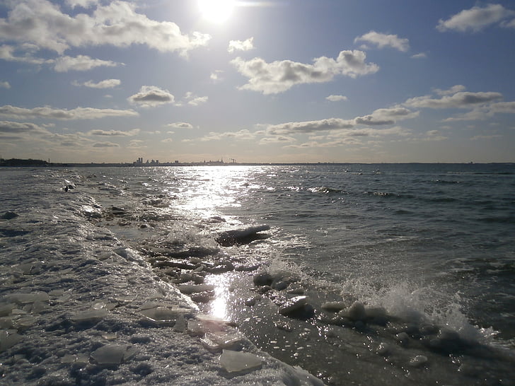 바다, 태양, 얼음, 모래, 비치, 웨이브