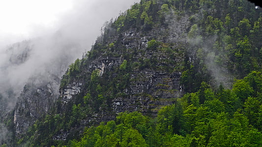 Hallstatt, montanha, depois da chuva, nuvem