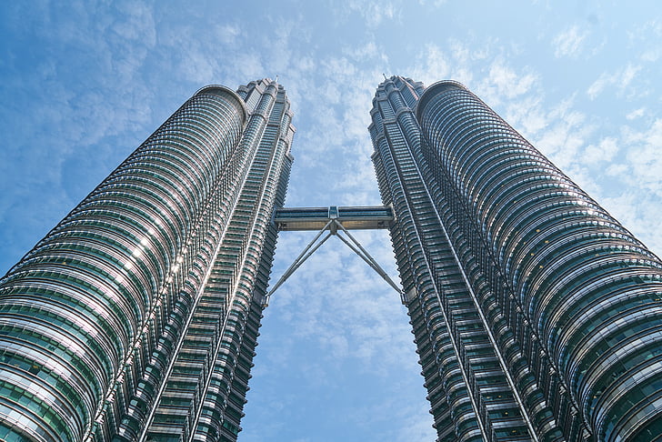 Architektura, budynki, Kuala lumpur, punkt orientacyjny, niski kąt strzału, Malezja, perspektywy