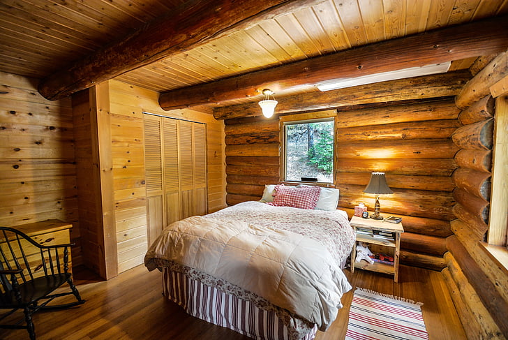 log home, log, home, bedroom, rustic, country, pioneer