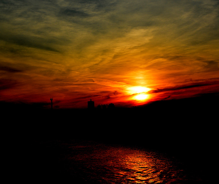 tramonto, sole, cielo, Nuvola, acqua, rosso, Lago