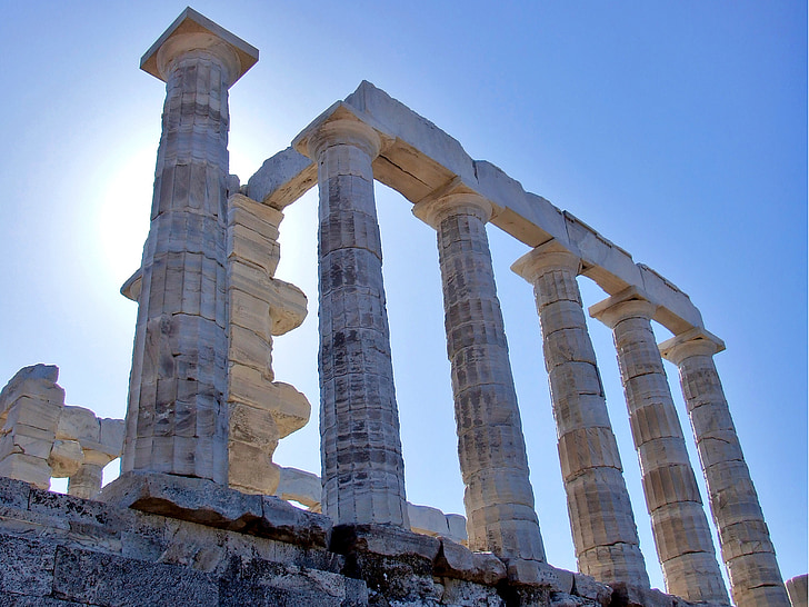 starověké, Řečtina, chrám, Poseidónova chrámu, Sounio, Súnion, Řecko