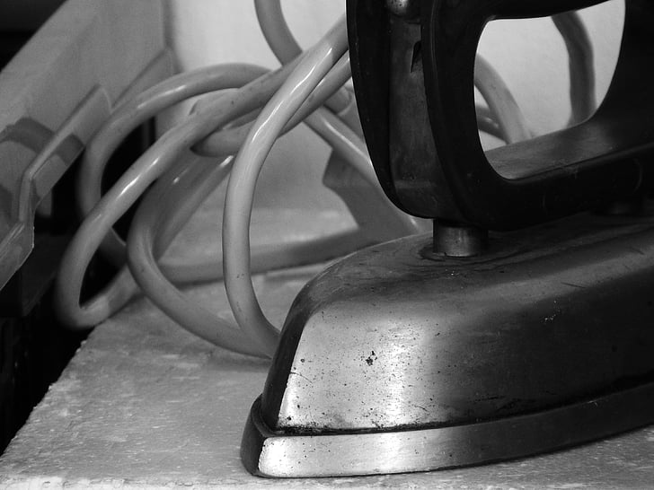 iron, old, black and white, appliance, history
