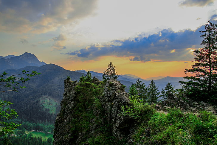 kalnai, Lenkija, Tatrai, kraštovaizdžio, Gamta, Vakarų, dangus