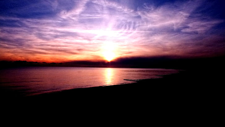 beach, clouds, dawn, lake, landscape, nature, outdoors