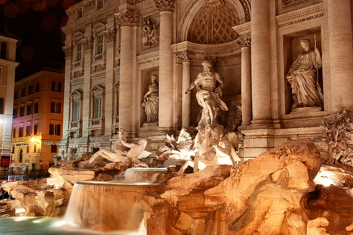 fontän, Fontana di trevi, Italien, Rom, Tritone, monumentet, konst