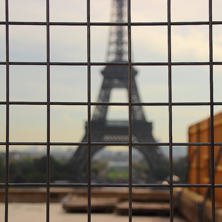 Tour Eiffel, Paris, France, floue, tour, point de repère, en acier