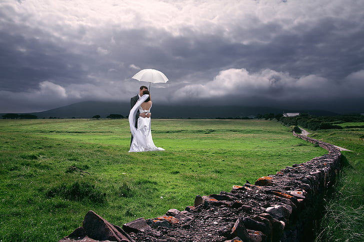 mariage, Irlande, mariée et le marié, paysage, nature, humeur, paire