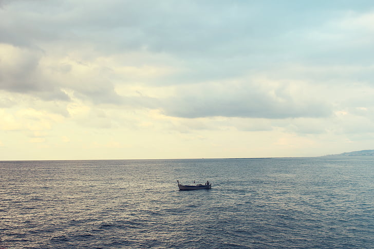 strand, boot, wolken, bewolkt, Horizon, natuur, Oceaan