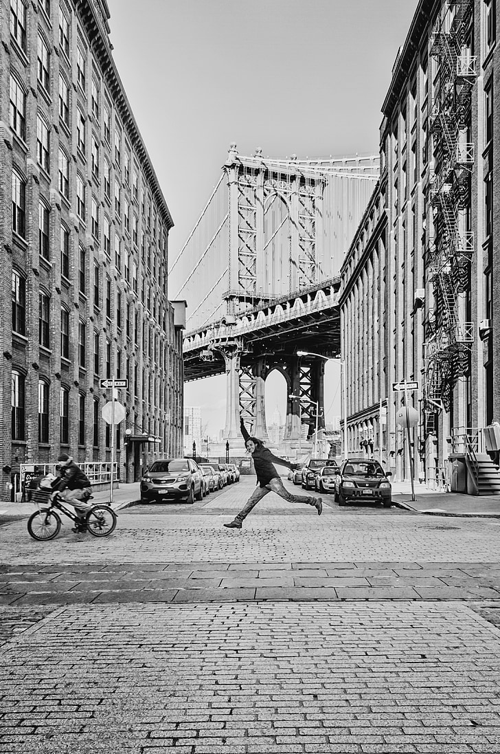 Brooklyn, New york, stad, selfie, reizen, het platform, brug