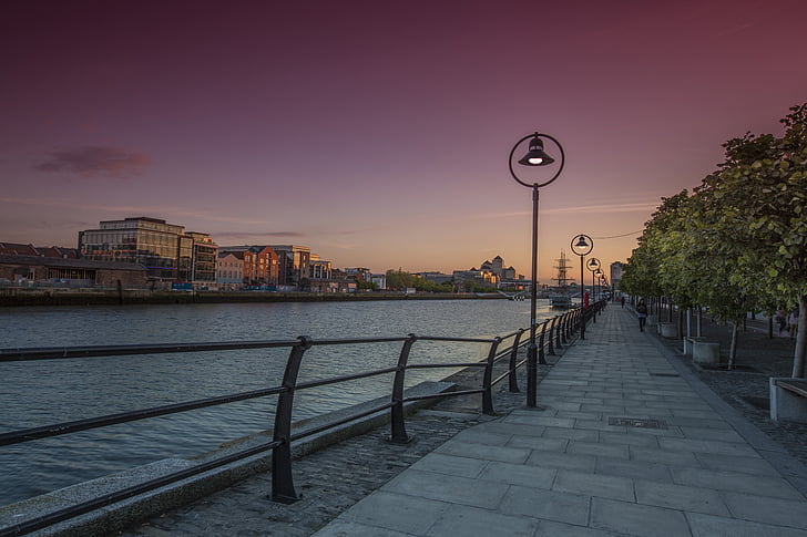 Dublin, noche, ciudad, urbana, paisaje urbano, cielo, reflexión