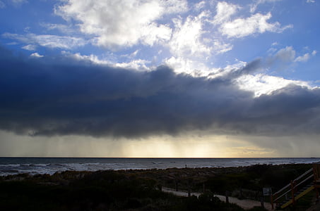 sadetta, pilvet, Sunset, Beach, Ocean, taivas, Sea