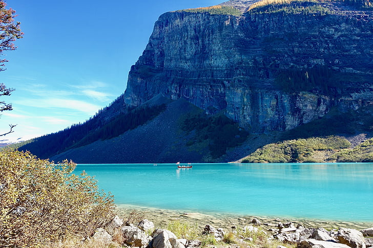 Lake louise, Canadá, montaña, acantilado, glaciar de, reflexión, natural