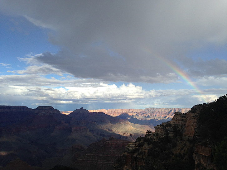 Grand canyon, wolken, berg, landschap, weergave, regenboog