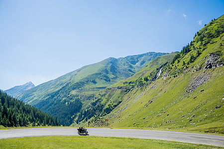 mountains, motorcycle, ride, road, curve, travel, motorbike