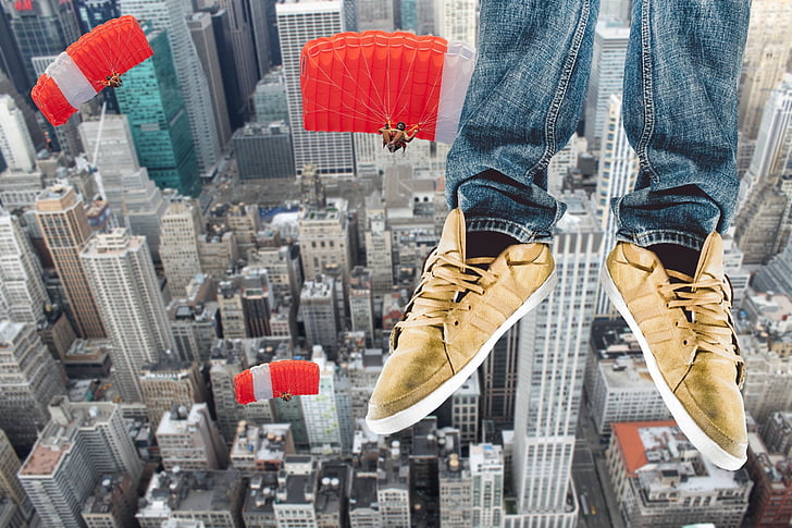 стрибки з парашутом, Нью-Йорк, Америка, великого міста, Мегаполіс, США, хмарочос
