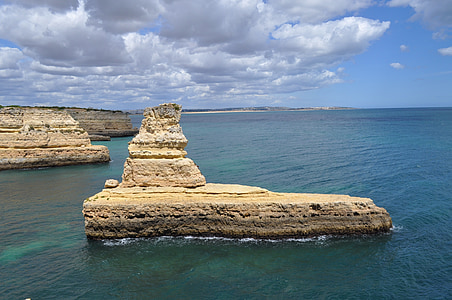 skaly, Ostrov, pobrežie, Atlantický oceán, Portugalsko, Algarve, Distrito de faro