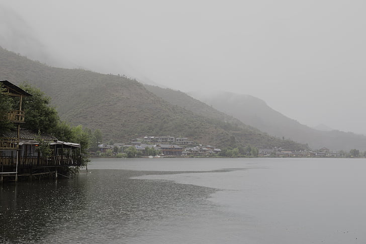 eső, Lugu tó, üres mont, Ázsia, természet, hegyi