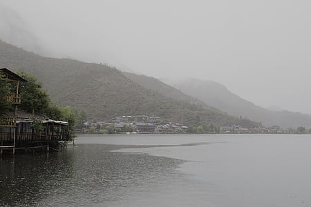 lluvia, Lago Lugu, vacío mont, Asia, naturaleza, montaña