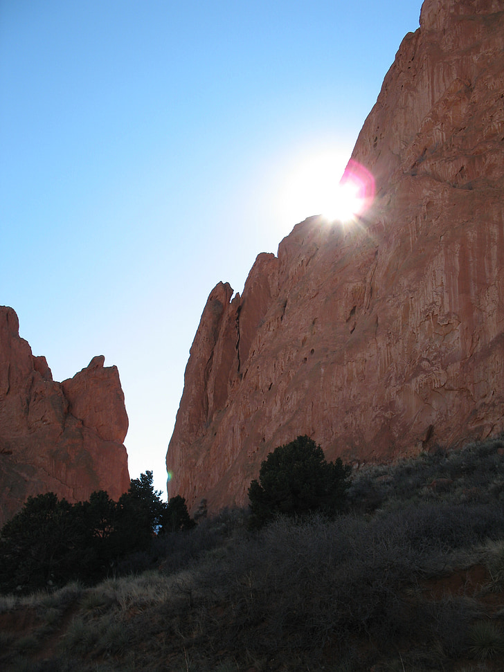 montañas, jardín de los dioses, luz del sol, Rocky, pico, Colorado