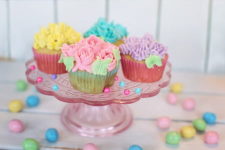 cupcakes, floral, pastel, easter, cake, celebration, decoration
