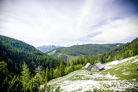 alpine, mountain, mountains, landscape, mountain hut, high mountains, green