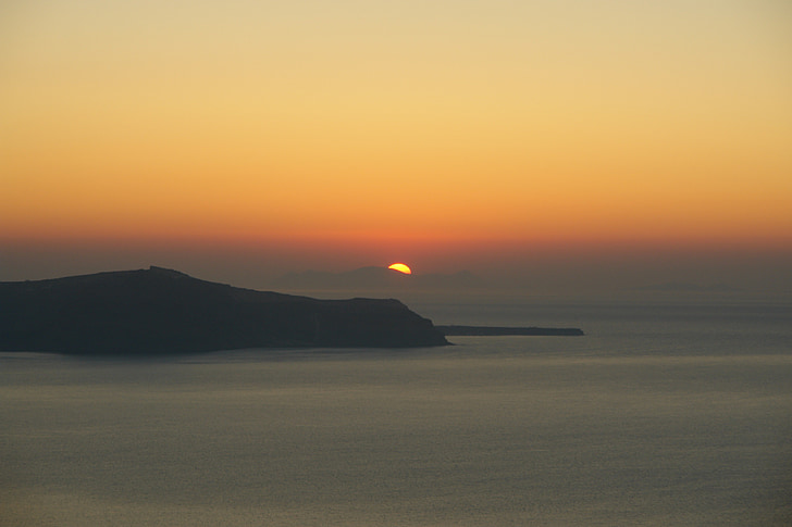 Santorini, solnedgång, Grekland, Grekiska, resor, ön, Sky