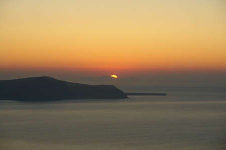 Santorini, solnedgång, Grekland, Grekiska, resor, ön, Sky