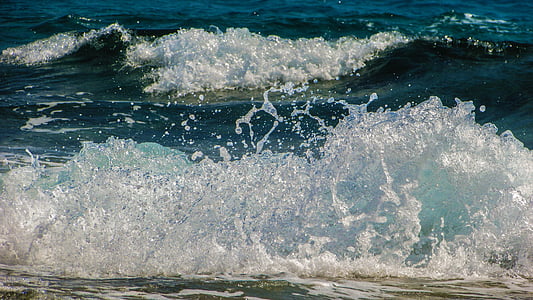 wave, smashing, sea, beach, nature, spray, drops