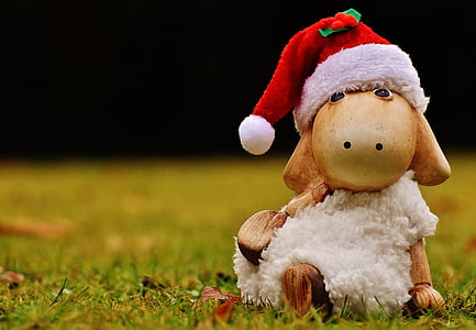 christmas, sheep, deco, santa hat, ceramic, cute, figure